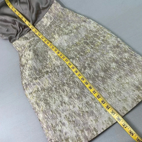 Maggy London Silk Blend Formal Asymmetrical Pencil Dress Size 4 Metallic Gold - Picture 14 of 15